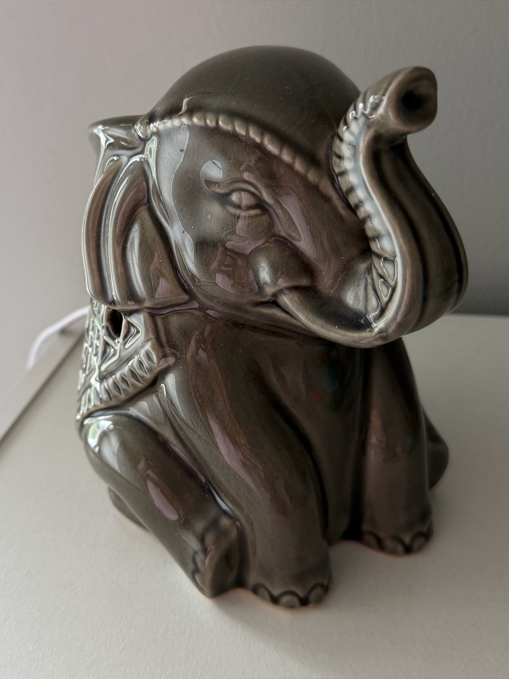 Gray Elephant Accent Desk Lamp Nightlight Sweet Pierced Ceramic Fairy Light